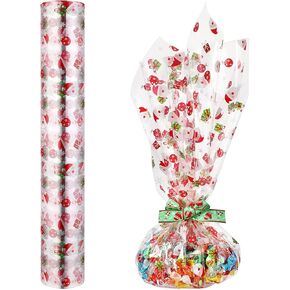NUOBESTY Christmas Cellophane Wrap Roll| 100. Long X 32 in. Wide| 3 Mil Thick| Santa Cellophane Bags| Crystal Clear with Christmas Designs for Gifts, Baskets, Treats, Cello Wrapping Paper