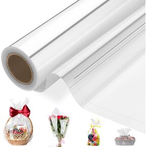 JIANTA 100 ft x 34 in Clear Cellophane Wrap Roll, Transparent Thicken Cellophane Film Roll Gift Wrapping Roll for Gift Flower Craft Basket Packing Supplies
