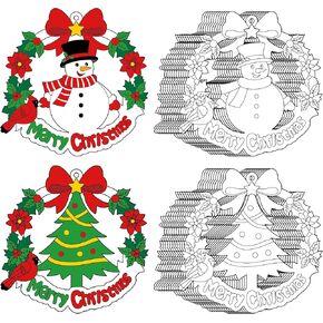 Sereliy 24 Pcs Christmas Coloring Wreath Crafts for Kids, Color Your Own Christmas Crafts, DIY Paper Christmas Wreath for Classroom Activities Christmas Games. (Xmas 24)