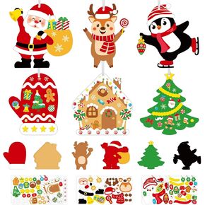 DIY Christmas Craft Kits for Kids, 24Pcs Christmas Tree Ornaments Hanging Craft DIY Santa Claus Gingerbread House Crafts Kit Christmas Penguins Reindeer Gloves Christmas Tree Crafts for Kids (24Pcs)