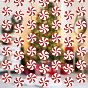 Faccito 8 Pcs Christmas Peppermint Candy Hanging Decorations Candy Paper Garland Candy Christmas Ceiling Decorations for Xmas Candy Party Winter Holiday Birthday Party Decor(Red White Candy)