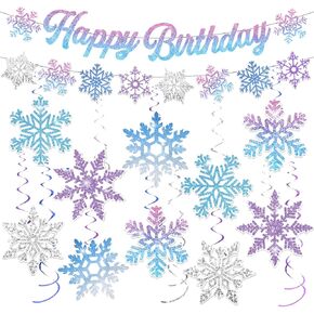 25pcs Winter Snowflake Hanging Swirls Decorations, Frozen Birthday Party Decorations Snowflake Hanging Swirls Decoration Snowflakes Garland Banner for Winter Wonderland Frozen Baby Shower Decorations