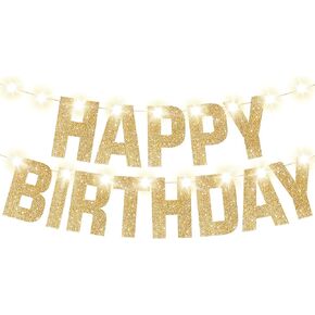 KatchOn, Light Up Happy Birthday Banner - 10 Feet, 8 Modes | Glitter Birthday Banner | Gold Birthday Party Banner | Happy Birthday Light Up Sign | Happy Birthday Sign | Light Up Birthday Decorations