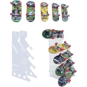 Finger Skateboards for Kids Set，5 Piece Mini Skateboards for Fingers with 1 Piece Acrylic Fingerboard Display Rack