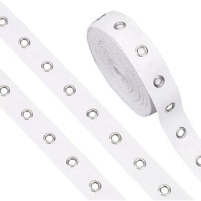 BENECREAT 6.25 Yards Cotton Grommet Tape Silver Eyelet Tape 1inch Wide White Eyelet Grommet Tape Twill Tape with Silver Eyelet for Sewing DIY Lace up Tee Shirt Kit