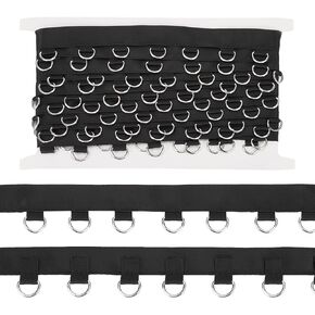 BENECREAT 4 Yards Black Grommet Trim with D Rings(6.5x10.5mm/0.2x0.4Inch), 2.9cm/0.1Inches Wide Polyester Grommet Eyelet Twill Tape Trim, Metal Eyelet Ring Ribbon Strip for Sewing Crafts Making