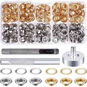Grommet Kit 200 Sets Grommets Eyelets with 3 Pieces Install Tool Kit, 2 Colors (1/4 Inch Inside Diameter)