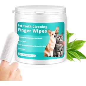 Dog Teeth Cleaning Wipes,Safe & Nautre Pet Dental Finger Wipes Help Dogs and Cats Remove Plaque&Tartar,Disposable Cat Dental Care Wipes 50 Counts (Odorless)