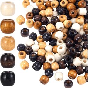 100pcs Large Hole Wooden Beads for Crafts, Vintage Round Natural Wood Hair Bead, 5 Colors 10x13mm Wooden Loose Spacer Beads for Macrame Rosary Necklace Bracelet Hair DIY Craft Handmade Decor