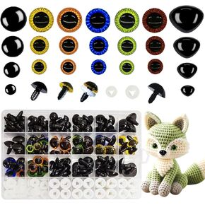Nizdyzy 130pcs Safety Eyes and Noses for Amigurumi 8mm-26mm Black and Colorful Plastic Large Safety Eyes and Noses with Washers for Crocheting DIY Doll Making and Plush Animals Toy Crafting
