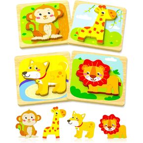 Benresive Wooden Toddler Puzzles, 6pcs Animal Montessori Toys for 1-3 Year Old Boys & Girls, Learning Educational Preschool Toys, Great Gifts for 1 2 3 Year Olds