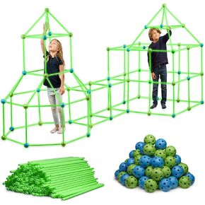 132 Piece Glow in The Dark Fort Building Kit - Indoor Play Engineering Set with Connecting Sticks & Balls - Creative STEM Building Toys for Kids Play Spaces, Tents & Hideouts