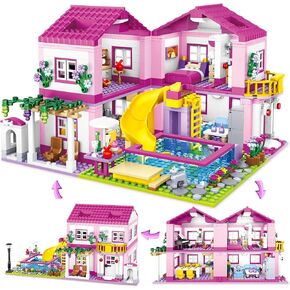 Pink Girls Summer Villa Friends Building Set Compatible with Lego Friends Construction Educational Toy for Kids Age 8-12 and Up 1018 PCS