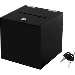CiaoHER Acrylic Black Donation Box, Ballot Suggestion Box Money Storage Square Container for Voting, Charity, Ballot, Contest, Suggestions (10x10x10 inches)