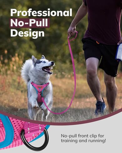 MIDOG No-Pull Dog Harness | Adjustable & Reflective Pet Harness Leash Set for Small Medium Large Dogs Walking, Training| No Choke, Front Clip, Soft Padded Vest with Easy Control Handle - Blue, M in Kuwait