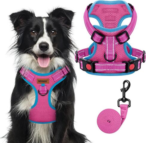 MIDOG No-Pull Dog Harness | Adjustable & Reflective Pet Harness Leash Set for Small Medium Large Dogs Walking, Training| No Choke, Front Clip, Soft Padded Vest with Easy Control Handle - Blue, M in Kuwait