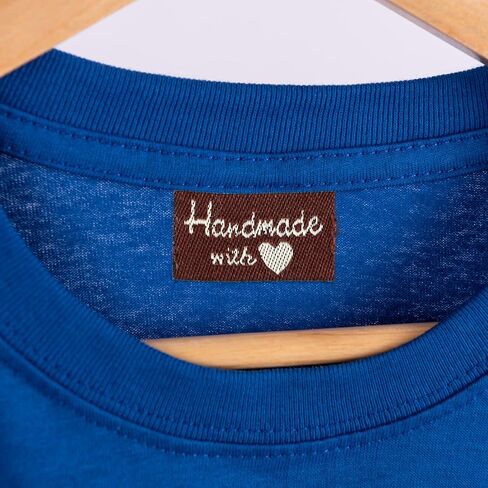 Jeffdad 100 قطعة من ملصقات الخياطة للمنتجات المصنوعة يدويًا، مصنوعة يدويًا بملصقات الحب وعلامات منقوشة على الملابس، ملصقات قماشية للحرف اليدوية والحياكة والخياطة الكروشيه (بني عميق) in Kuwait