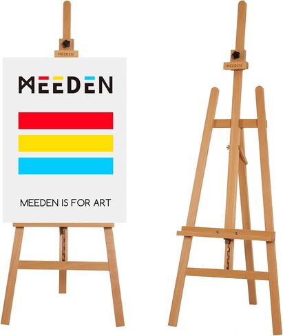 MEEDEN Easel Stand for Painting, Wooden Easel, Art Easel, Solid Beech Wood Easel, Painting Easel for Adults, Adjustable Easel from 57-76" and Working Angles, Hold Canvas up to 43'', Natural in Kuwait
