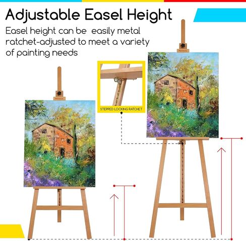 MEEDEN Easel Stand for Painting, Wooden Easel, Art Easel, Solid Beech Wood Easel, Painting Easel for Adults, Adjustable Easel from 57-76" and Working Angles, Hold Canvas up to 43'', Natural in Kuwait