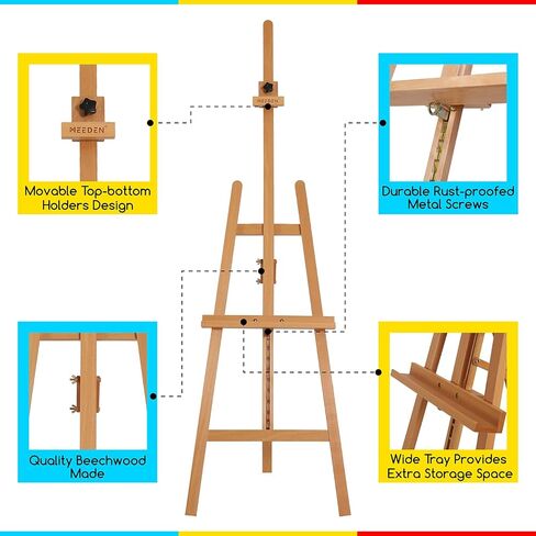 MEEDEN Easel Stand for Painting, Wooden Easel, Art Easel, Solid Beech Wood Easel, Painting Easel for Adults, Adjustable Easel from 57-76" and Working Angles, Hold Canvas up to 43'', Natural in Kuwait