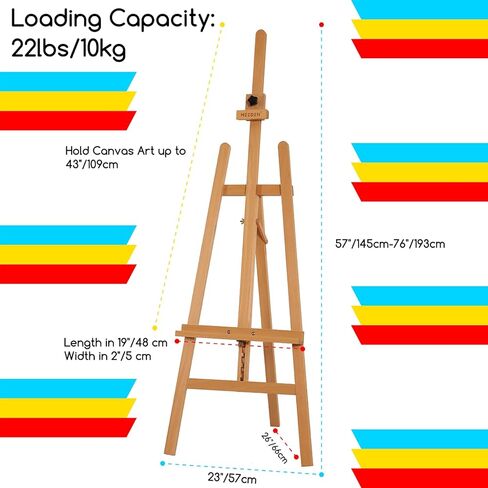 MEEDEN Easel Stand for Painting, Wooden Easel, Art Easel, Solid Beech Wood Easel, Painting Easel for Adults, Adjustable Easel from 57-76" and Working Angles, Hold Canvas up to 43'', Natural in Kuwait