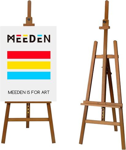 MEEDEN Large Basic Studio Easel: Hold Canvas up to 50'' Solid Beech Wood Artist Easel - Adjustable Height and Working Angles A-Frame Floor Painting Easel for Adults Artist Beginners Students in Saudi Arabia