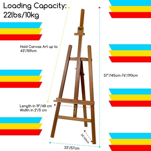 MEEDEN Large Basic Studio Easel: Hold Canvas up to 50'' Solid Beech Wood Artist Easel - Adjustable Height and Working Angles A-Frame Floor Painting Easel for Adults Artist Beginners Students in Saudi Arabia