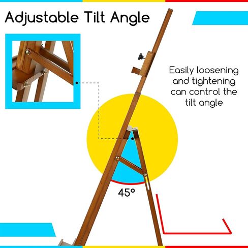 MEEDEN Large Basic Studio Easel: Hold Canvas up to 50'' Solid Beech Wood Artist Easel - Adjustable Height and Working Angles A-Frame Floor Painting Easel for Adults Artist Beginners Students in Saudi Arabia