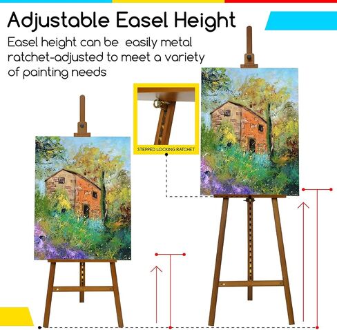 MEEDEN Large Basic Studio Easel: Hold Canvas up to 50'' Solid Beech Wood Artist Easel - Adjustable Height and Working Angles A-Frame Floor Painting Easel for Adults Artist Beginners Students in Saudi Arabia