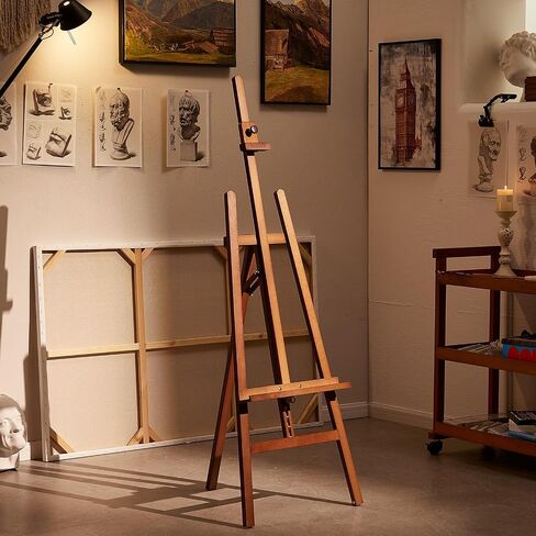 MEEDEN Large Basic Studio Easel: Hold Canvas up to 50'' Solid Beech Wood Artist Easel - Adjustable Height and Working Angles A-Frame Floor Painting Easel for Adults Artist Beginners Students in Saudi Arabia