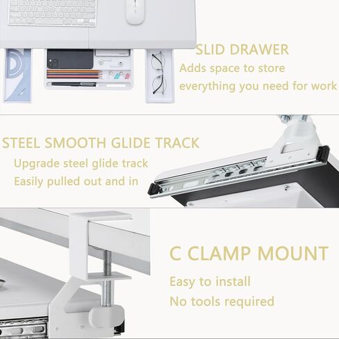 ETHU Keyboard Tray Under Desk, Ergonomic Corner Keyboard Tray with 180° Adjustable C Clamp for L Shape Desk 26.77" X 12.2" Easy to Install, Computer Keyboard Stand for Home and Office (White) in Kuwait