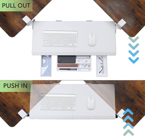 ETHU Keyboard Tray Under Desk, Ergonomic Corner Keyboard Tray with 180° Adjustable C Clamp for L Shape Desk 26.77" X 12.2" Easy to Install, Computer Keyboard Stand for Home and Office (White) in Kuwait