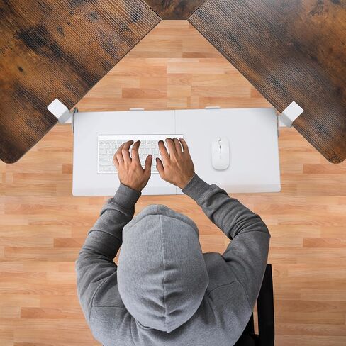 ETHU Keyboard Tray Under Desk, Ergonomic Corner Keyboard Tray with 180° Adjustable C Clamp for L Shape Desk 26.77" X 12.2" Easy to Install, Computer Keyboard Stand for Home and Office (White) in Kuwait