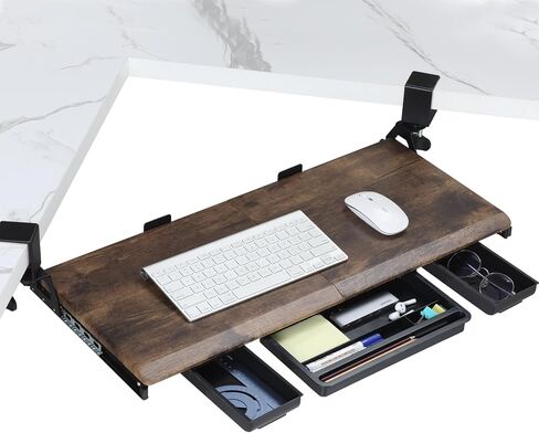 ETHU Keyboard Tray Under Desk, Ergonomic Corner Keyboard Tray with 180° Adjustable C Clamp for L Shape Desk 26.77" X 12.2" Easy to Install, Computer Keyboard Stand for Home and Office (White) in Kuwait