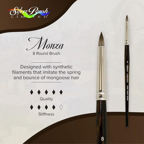 Silver Brush Limited Monza Short Round Oil and Acrylic Paintbrush, Size 8 in Kuwait