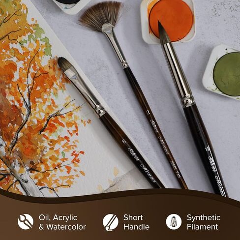 Silver Brush Limited Monza Short Round Oil and Acrylic Paintbrush, Size 8 in Kuwait
