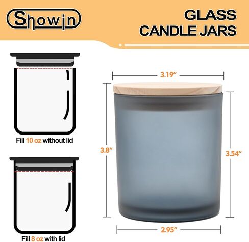 SHOWIN 10 OZ Thick Candle Jars for Making Candles 15 Pcs, Empty Jars with Wood Lids for Candle Making, Sample Container, Frosted Blue in Saudi Arabia