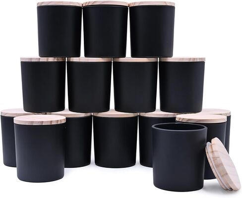 SHOWIN 10 OZ Thick Candle Jars for Making Candles 15 Pcs, Empty Jars with Wood Lids for Candle Making, Sample Container, Frosted Blue in Saudi Arabia