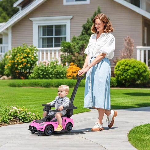 سيارة دفع 3 في 1 من OLAKIDS، منزلقة أطفال مرخصة من مازيراتي مع مقبض تحكم قابل للإزالة للوالدين، عجلات عالمية، حواجز حماية آمنة، لعبة مشي للأطفال الصغار مع الموسيقى، تخزين تحت المقعد (وردي) in Saudi Arabia