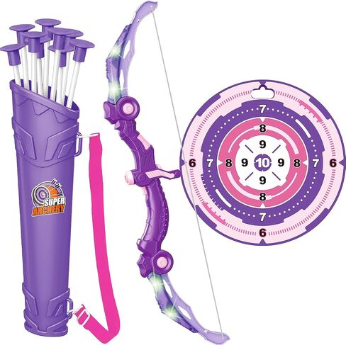 Bow and Arrow Toys with LED Light Up Archery, Birthday Gift for Girls 5 6 7 8 9 10 11 12 Year Old, Christmas Indoor Outdoor Activity Toy for Kids Girls Ages 6-8, 10 Suction Cup Arrows, Target, Quiver in Saudi Arabia