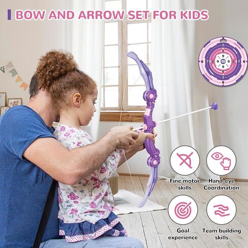 Bow and Arrow Toys with LED Light Up Archery, Birthday Gift for Girls 5 6 7 8 9 10 11 12 Year Old, Christmas Indoor Outdoor Activity Toy for Kids Girls Ages 6-8, 10 Suction Cup Arrows, Target, Quiver in Saudi Arabia