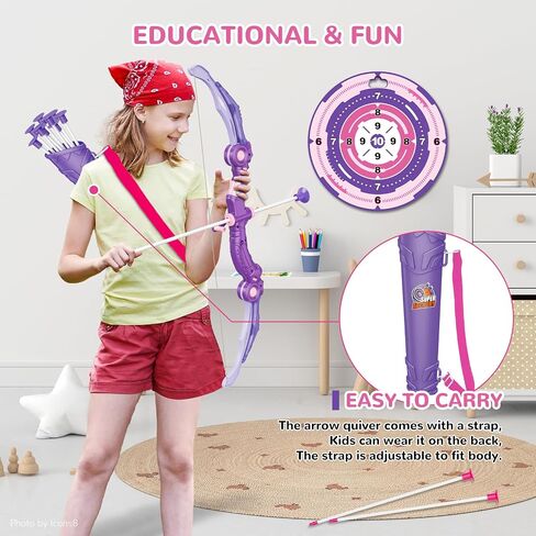Bow and Arrow Toys with LED Light Up Archery, Birthday Gift for Girls 5 6 7 8 9 10 11 12 Year Old, Christmas Indoor Outdoor Activity Toy for Kids Girls Ages 6-8, 10 Suction Cup Arrows, Target, Quiver in Saudi Arabia