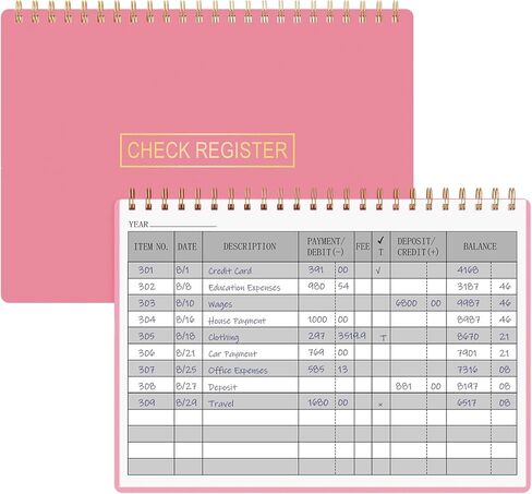 HAUTOCO Check Registers for Personal Checkbook, Transaction Expense Ledger Log Book for Small Business, Checking Account Register Book to Track Payments, Deposits, Finances, 8.4 x 6.2'', Pink in Kuwait
