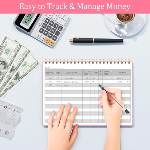 HAUTOCO Check Registers for Personal Checkbook, Transaction Expense Ledger Log Book for Small Business, Checking Account Register Book to Track Payments, Deposits, Finances, 8.4 x 6.2'', Pink in Kuwait