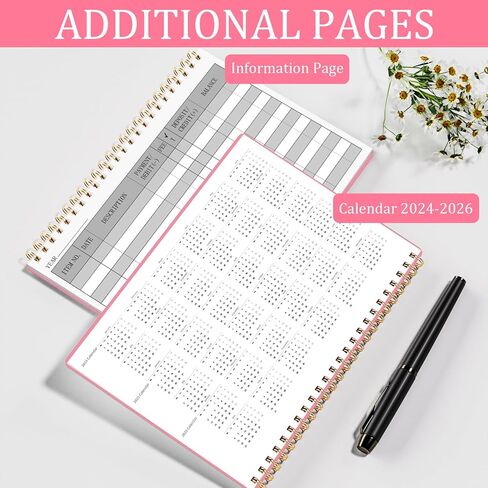 HAUTOCO Check Registers for Personal Checkbook, Transaction Expense Ledger Log Book for Small Business, Checking Account Register Book to Track Payments, Deposits, Finances, 8.4 x 6.2'', Pink in Kuwait