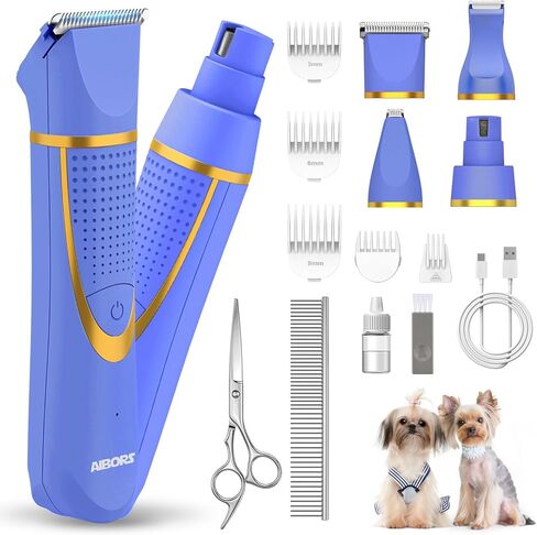 Small Dog Grooming Kit, 4 in 1 Electric Cordless Dog Paw Trimmer with Nail Grinder, Low Noise Dog Nail Trimmers, IPX7 Waterproof Small Dog Grooming Clippers for Paws, Ears, Face, Hip Hairl in Kuwait