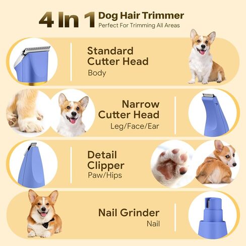 Small Dog Grooming Kit, 4 in 1 Electric Cordless Dog Paw Trimmer with Nail Grinder, Low Noise Dog Nail Trimmers, IPX7 Waterproof Small Dog Grooming Clippers for Paws, Ears, Face, Hip Hairl in Kuwait