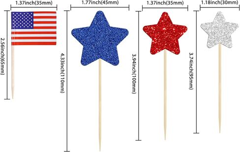 Gyufise 136Pcs American Flag Patriotic Cupcake Toppers 4th of July Double Sides Glitter Star Cupcake Toppers Cake Toppers Picks Independence Day Cupcake Party Decorations Supplies Favors in Saudi Arabia
