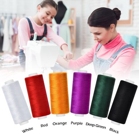 6 Pcs Sewing Thread Kit, 400 Yards Each Spool 402 Polyester Thread with Sewing Needle & Threader, Sewing Threads for Sewing Machine, Hand Stitching, Embroidery in Kuwait