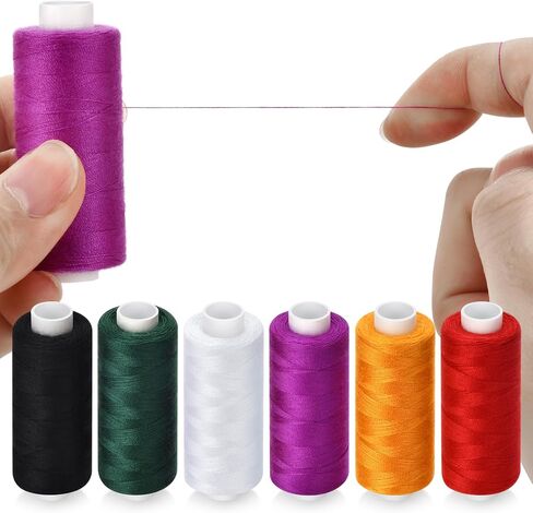 6 Pcs Sewing Thread Kit, 400 Yards Each Spool 402 Polyester Thread with Sewing Needle & Threader, Sewing Threads for Sewing Machine, Hand Stitching, Embroidery in Kuwait